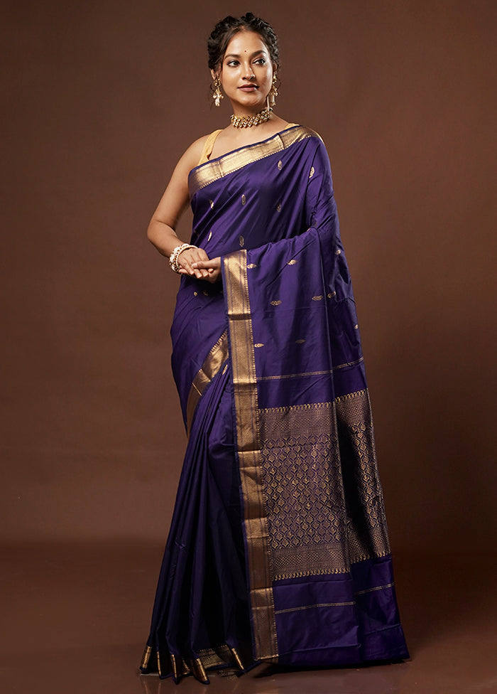 Blue Kanjivaram Silk Saree With Blouse Piece