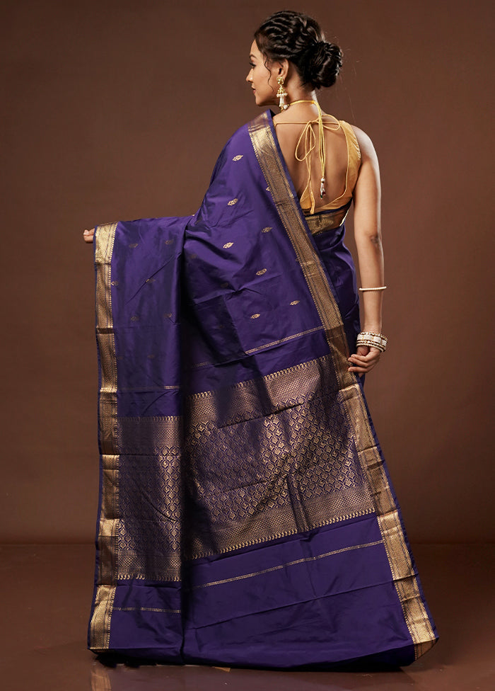 Blue Kanjivaram Silk Saree With Blouse Piece - Indian Silk House Agencies