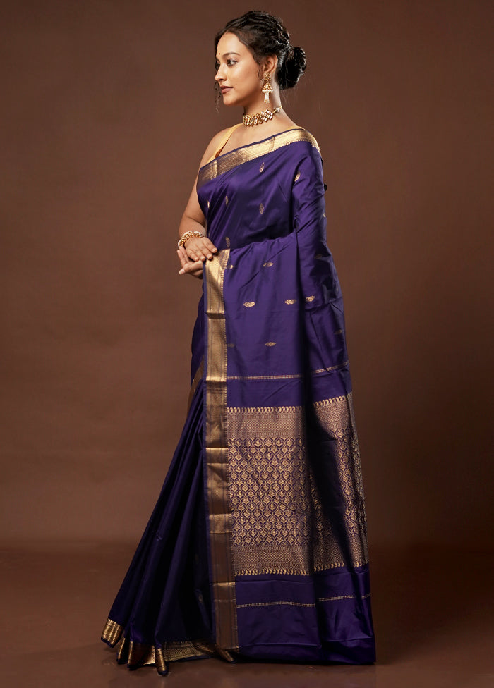 Blue Kanjivaram Silk Saree With Blouse Piece