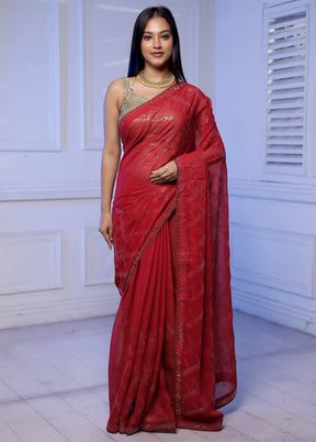 Red Chiffon Silk Saree With Blouse Piece - Indian Silk House Agencies