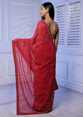 Red Chiffon Silk Saree With Blouse Piece - Indian Silk House Agencies