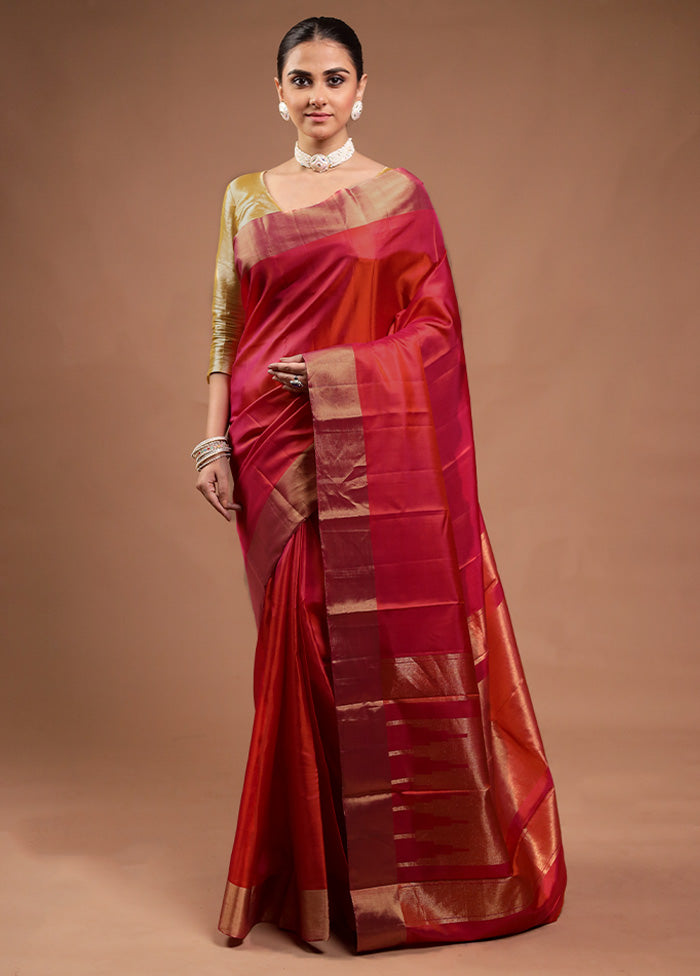 Pink Handloom Kanjivaram Pure Silk Saree With Blouse Piece