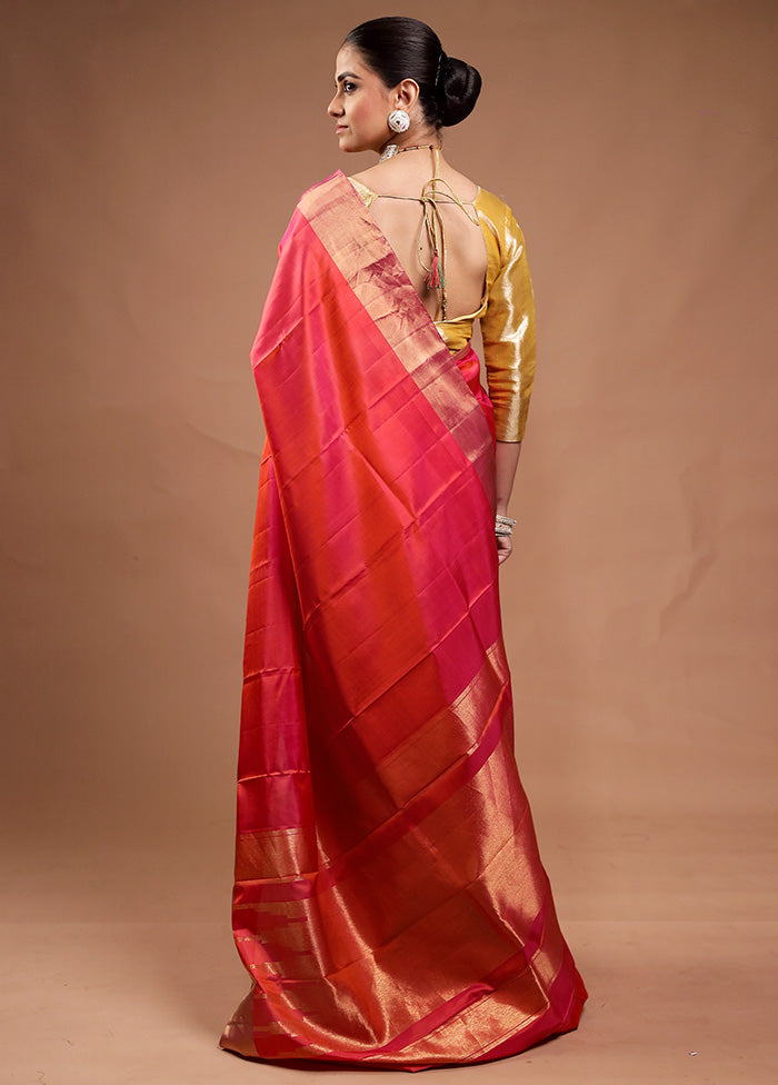 Pink Handloom Kanjivaram Pure Silk Saree With Blouse Piece