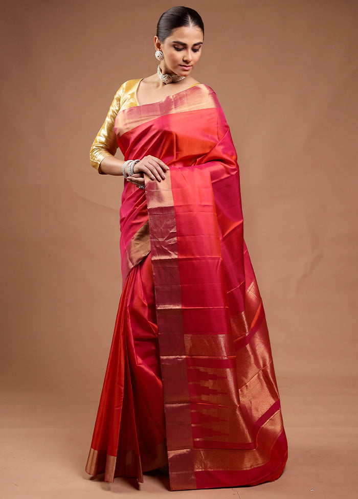 Pink Handloom Kanjivaram Pure Silk Saree With Blouse Piece