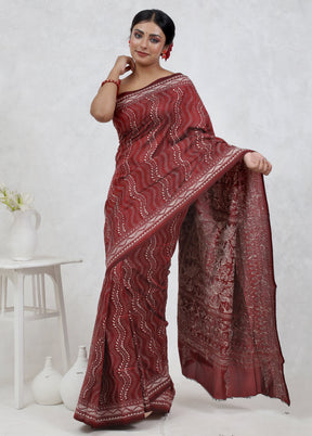 Pink Kantha Stitch Pure Silk Saree Without Blouse Piece - Indian Silk House Agencies