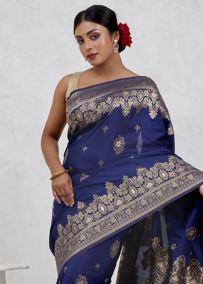 Blue Dupion Silk Saree Without Blouse Piece