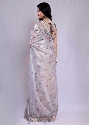 Grey Tissue Silk Saree With Blouse Piece - Indian Silk House Agencies