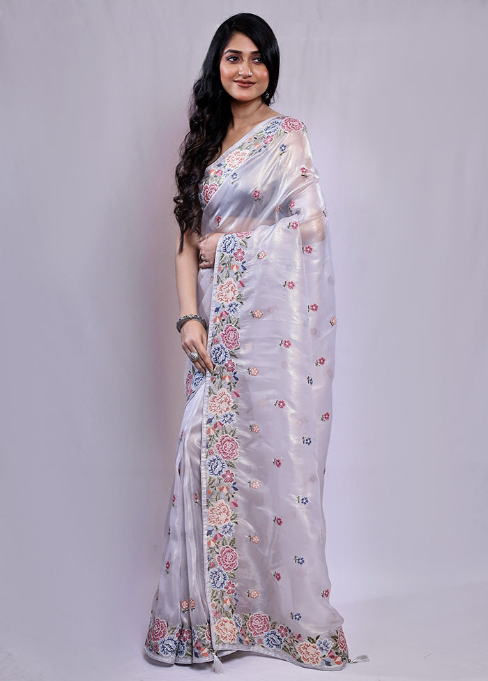 Grey Tissue Silk Saree With Blouse Piece - Indian Silk House Agencies
