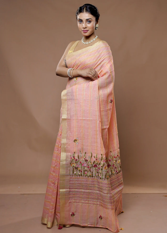 Pink Tissue Silk Saree With Blouse Piece