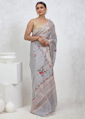 Grey Tissue Silk Saree With Blouse Piece