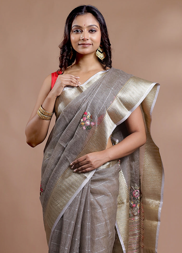 Grey Tissue Silk Saree With Blouse Piece - Indian Silk House Agencies