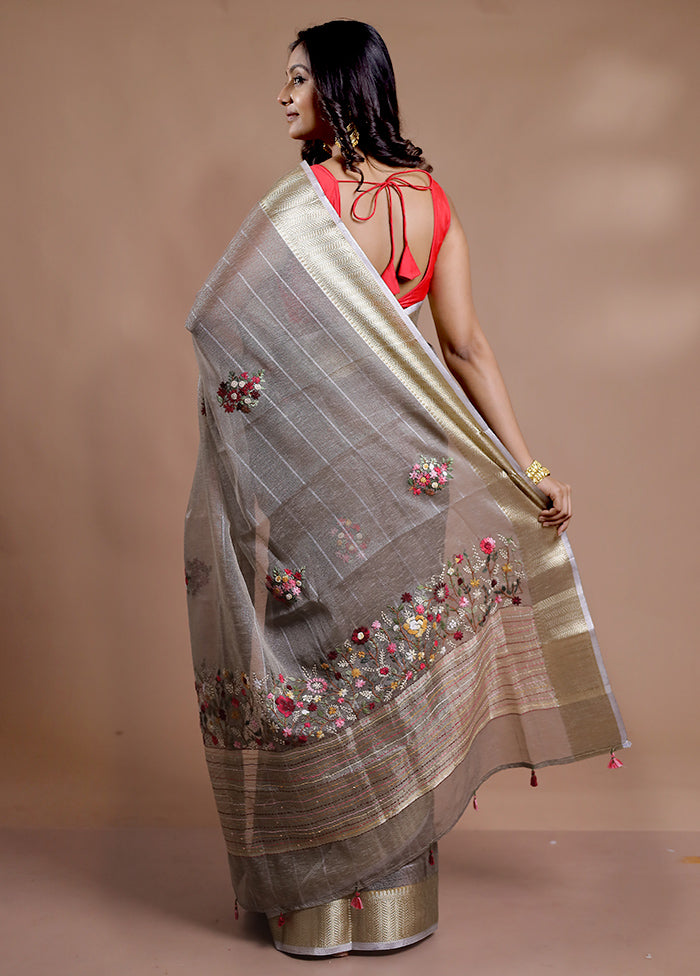 Grey Tissue Silk Saree With Blouse Piece