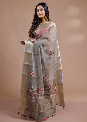 Grey Tissue Silk Saree With Blouse Piece - Indian Silk House Agencies