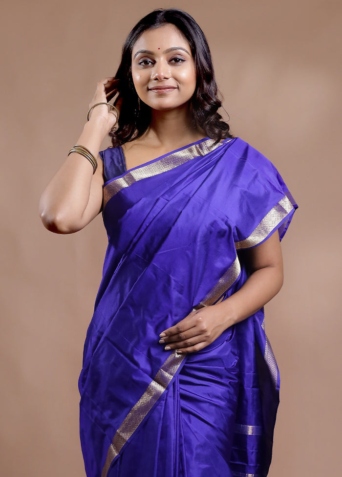 Blue Kanjivaram Pure Silk Saree With Blouse Piece