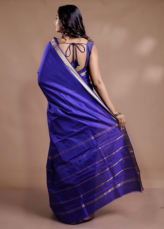 Blue Kanjivaram Pure Silk Saree With Blouse Piece