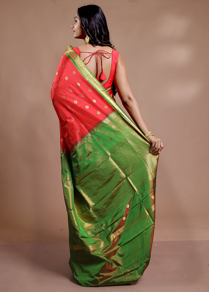 Red Kanjivaram Pure Silk Saree With Blouse Piece - Indian Silk House Agencies