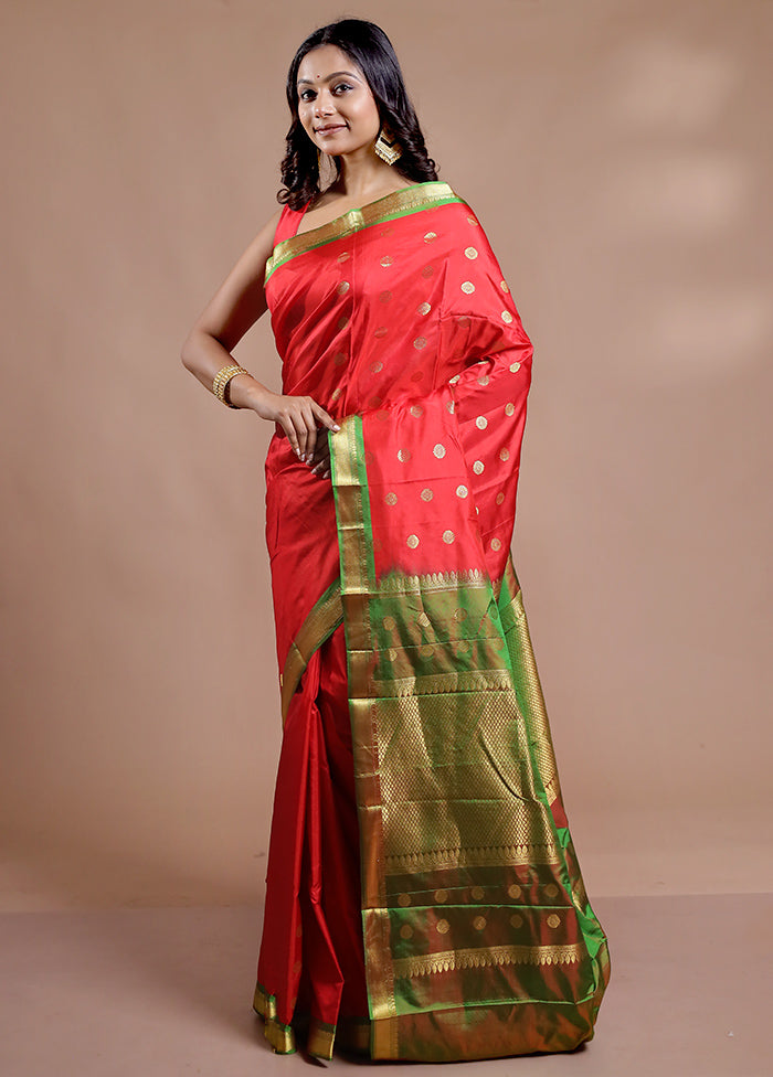 Red Kanjivaram Pure Silk Saree With Blouse Piece