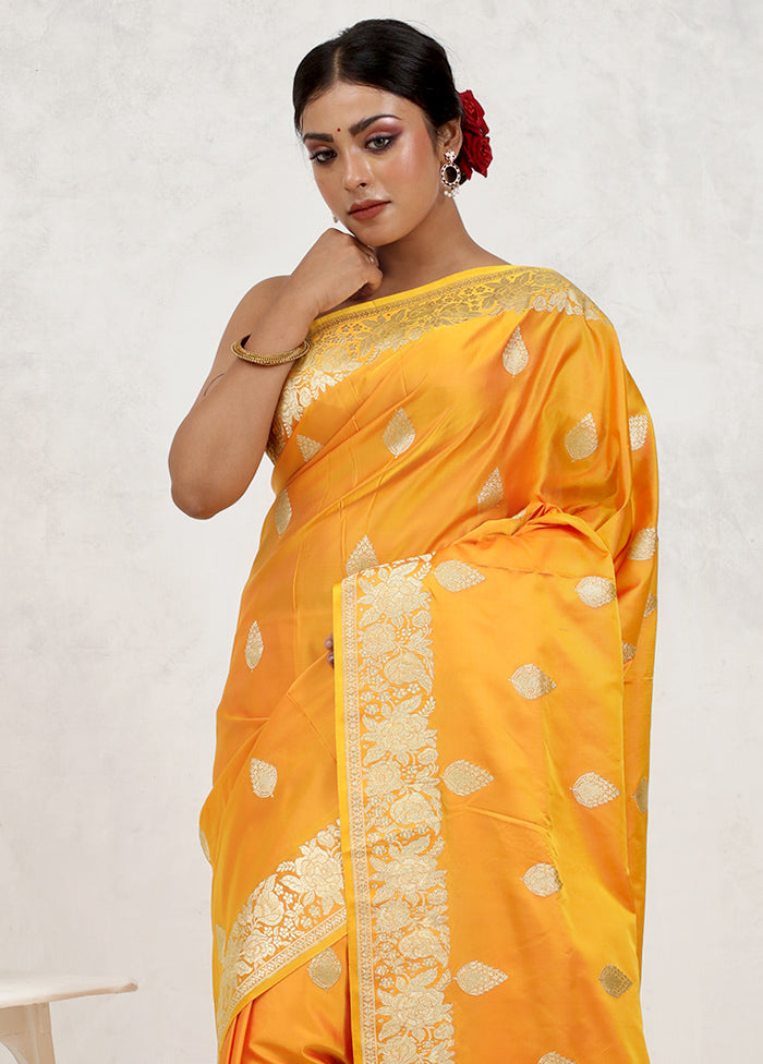 Yellow Banarasi Pure Silk Saree Without Blouse Piece