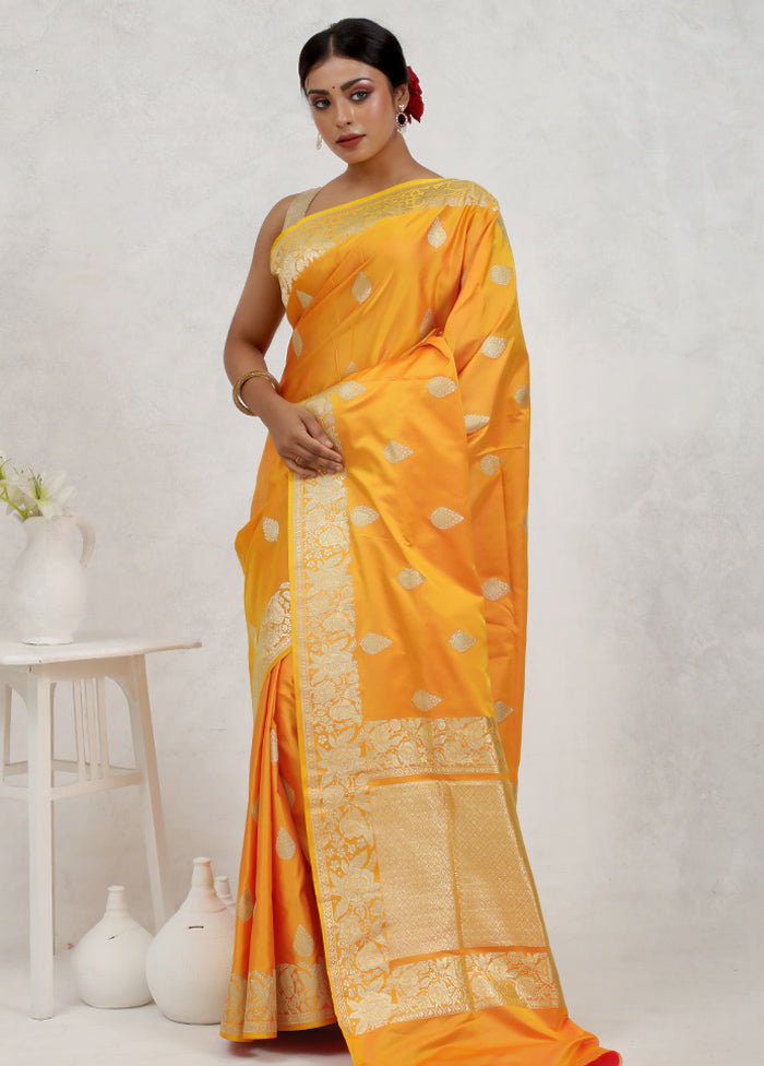Yellow Banarasi Pure Silk Saree Without Blouse Piece