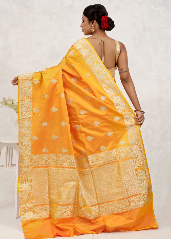 Yellow Banarasi Pure Silk Saree Without Blouse Piece - Indian Silk House Agencies