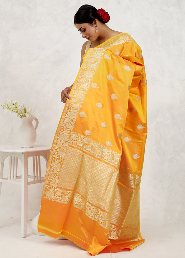 Yellow Banarasi Pure Silk Saree Without Blouse Piece - Indian Silk House Agencies