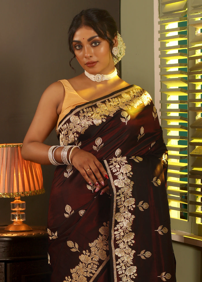 Maroon Banarasi Pure Silk Saree With Blouse Piece - Indian Silk House Agencies