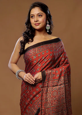 Maroon Printed Pure Silk Saree With Blouse Piece - Indian Silk House Agencies