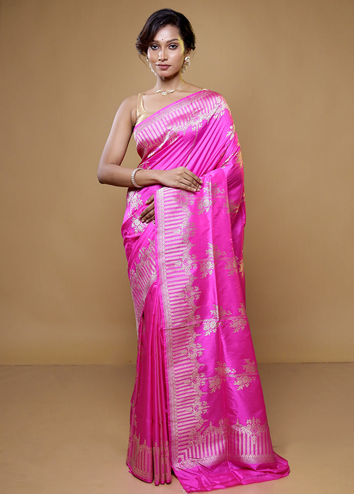 Pink Handloom Katan Pure Silk Saree With Blouse Piece