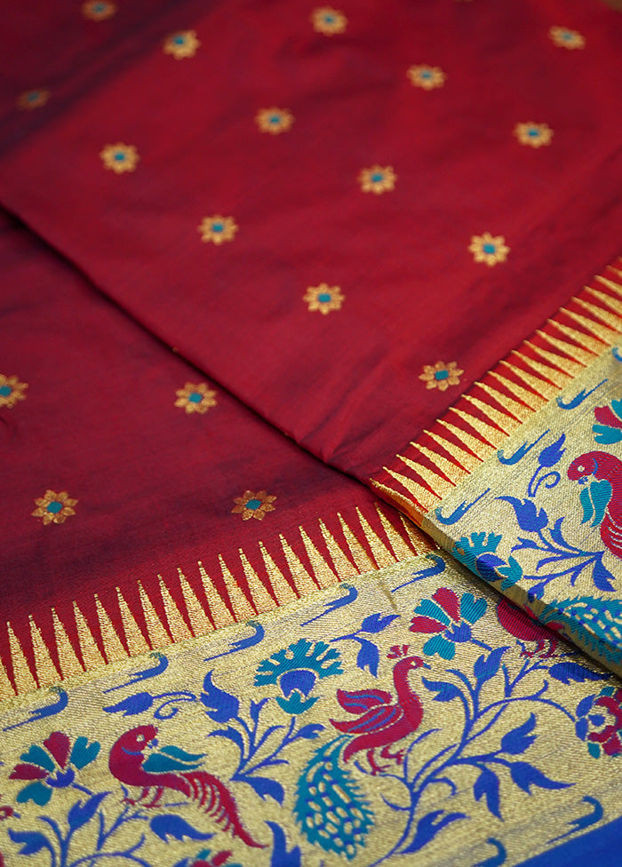 Maroon Kanjivaram Silk Saree Without Blouse Piece - Indian Silk House Agencies