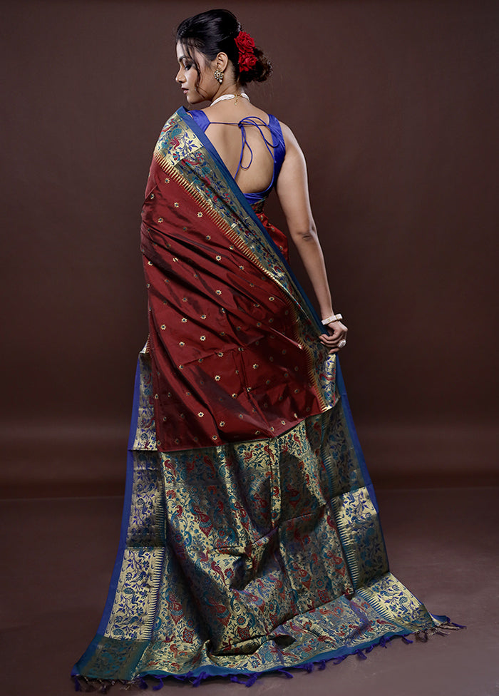 Maroon Kanjivaram Silk Saree Without Blouse Piece - Indian Silk House Agencies
