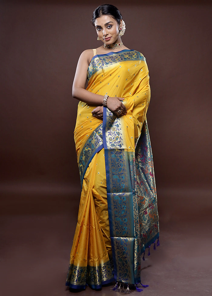 Yellow Kanjivaram Silk Saree Without Blouse Piece - Indian Silk House Agencies