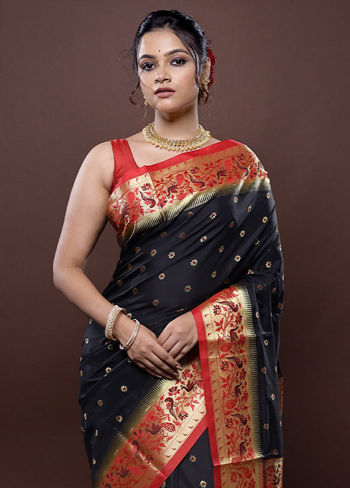Black Kanjivaram Silk Saree Without Blouse Piece - Indian Silk House Agencies