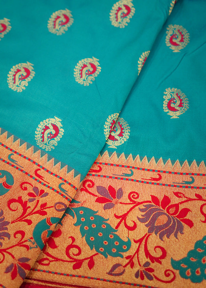 Blue Kanjivaram Silk Saree Without Blouse Piece