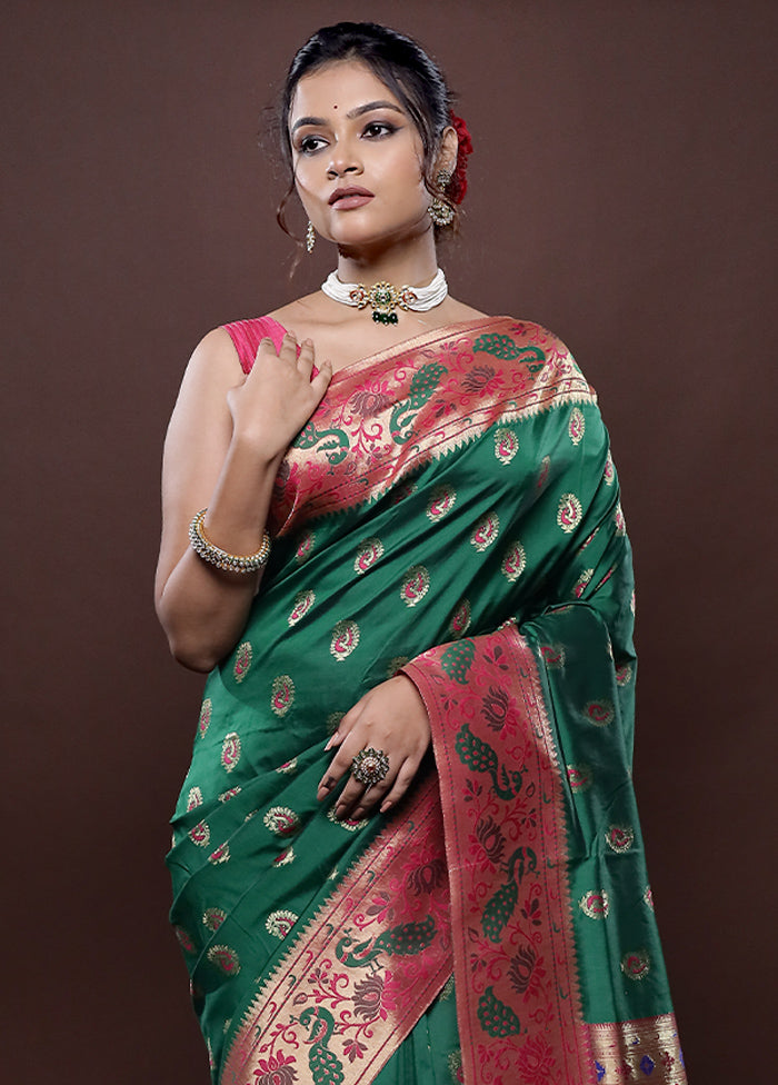 Green Kanjivaram Silk Saree Without Blouse Piece - Indian Silk House Agencies