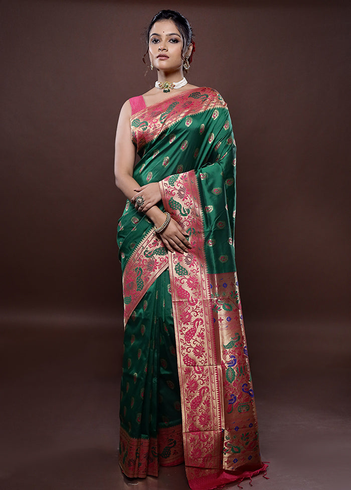 Green Kanjivaram Silk Saree Without Blouse Piece - Indian Silk House Agencies