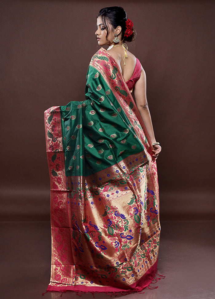 Green Kanjivaram Silk Saree Without Blouse Piece - Indian Silk House Agencies