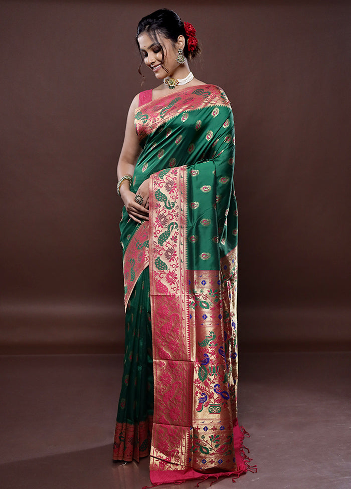 Green Kanjivaram Silk Saree Without Blouse Piece - Indian Silk House Agencies