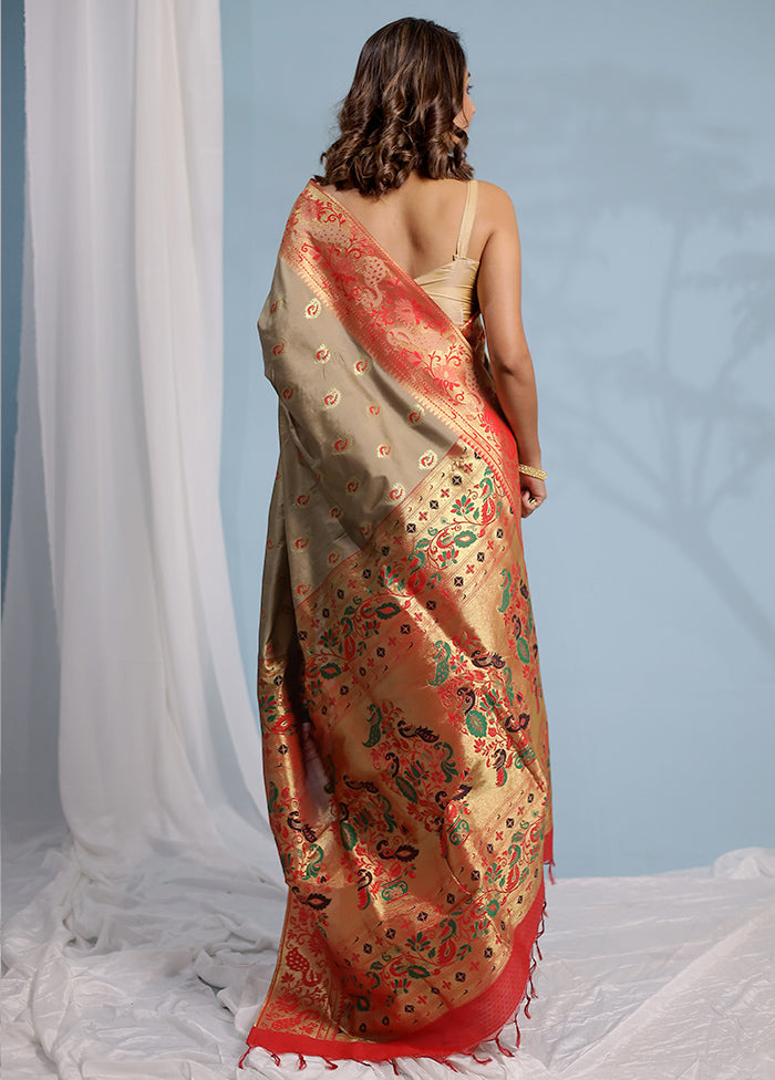 Grey Kanjivaram Silk Saree With Blouse Piece - Indian Silk House Agencies