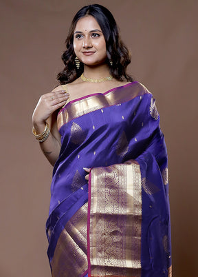 Blue Kanjivaram Silk Saree With Blouse Piece