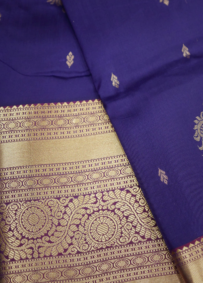 Blue Kanjivaram Silk Saree With Blouse Piece