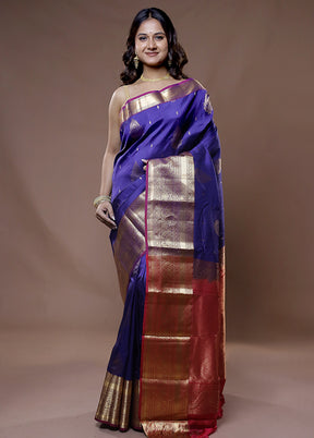 Blue Kanjivaram Silk Saree With Blouse Piece