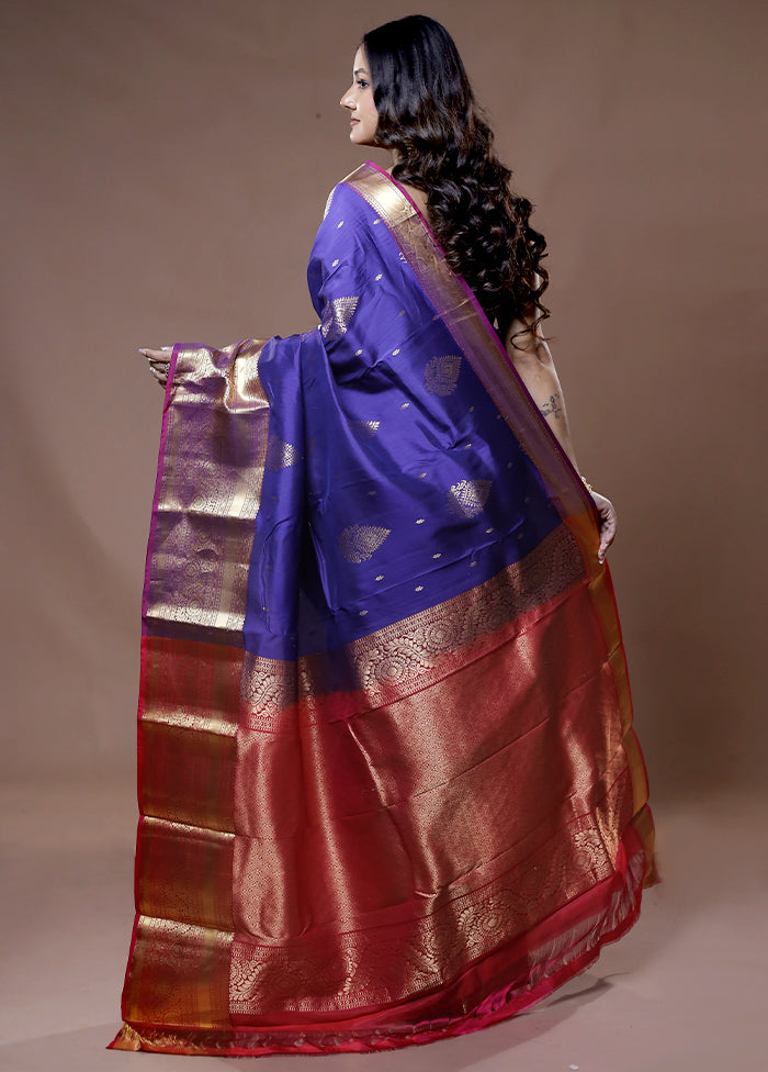 Blue Kanjivaram Silk Saree With Blouse Piece