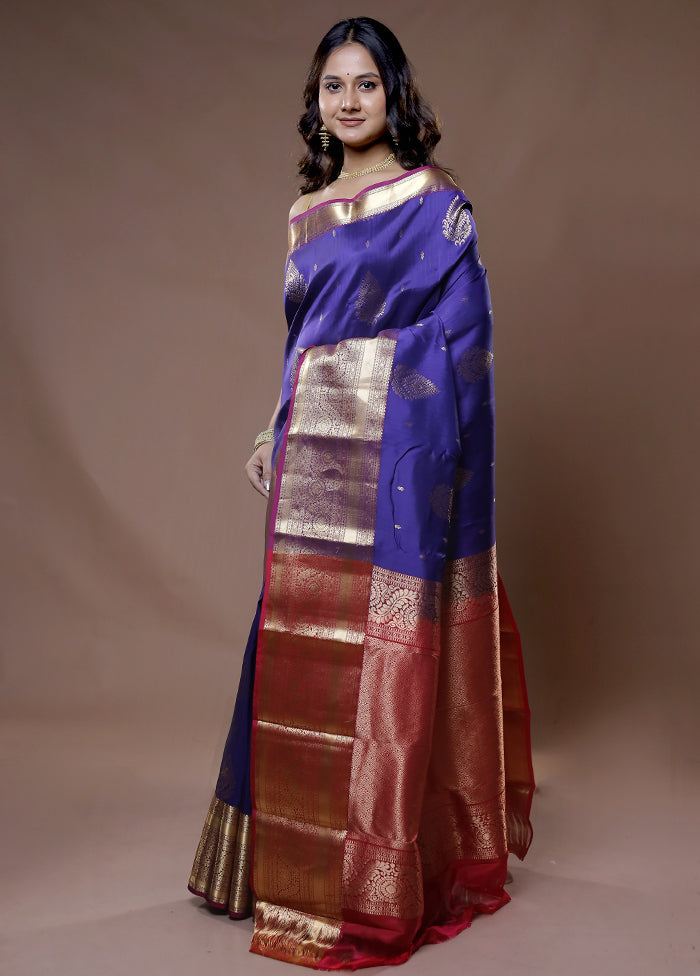 Blue Kanjivaram Silk Saree With Blouse Piece