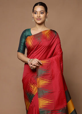 Red Kanjivaram Silk Saree With Blouse Piece