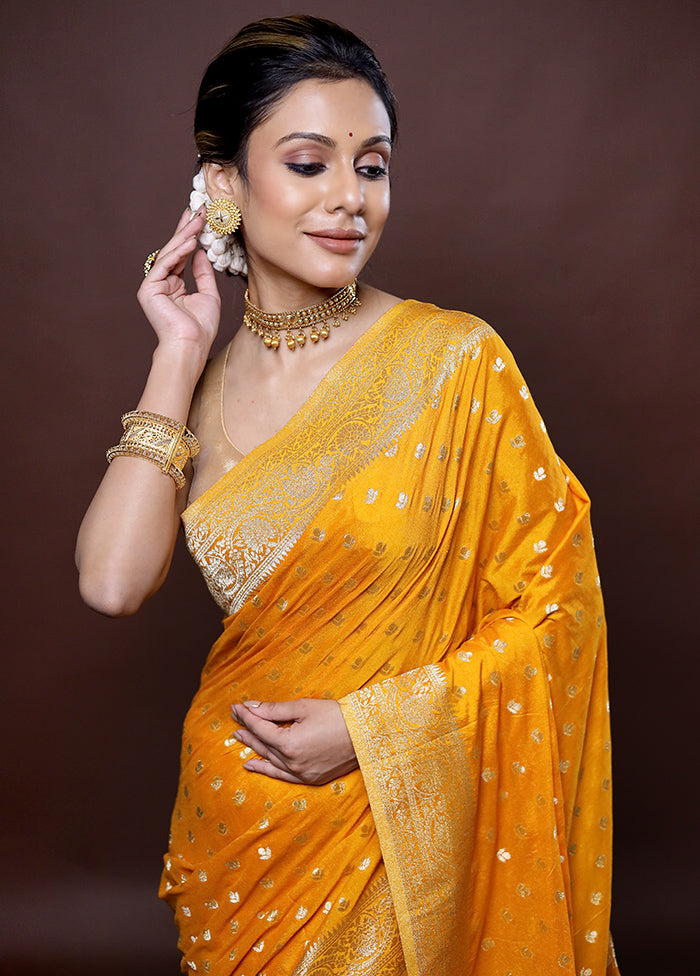 Yellow Georgette Saree Without Blouse Piece