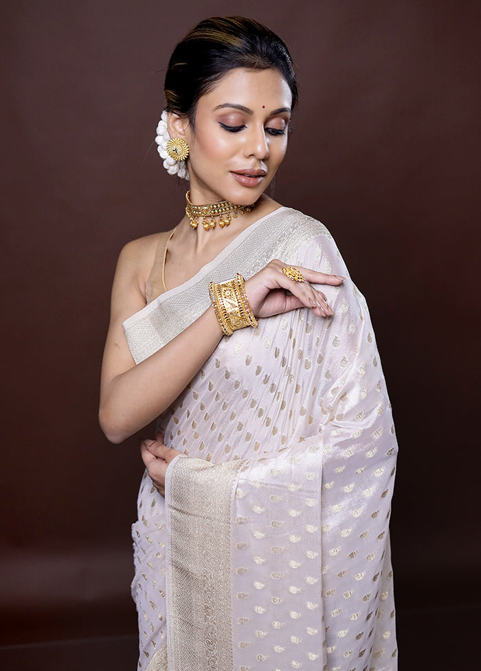 White Georgette Saree Without Blouse Piece