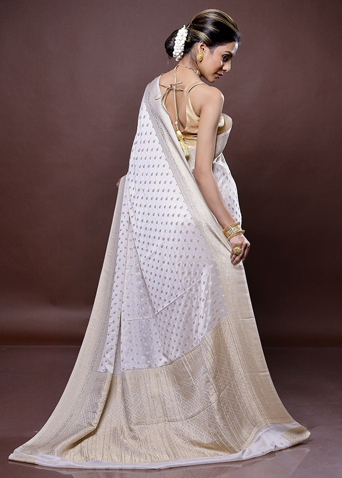 White Georgette Saree Without Blouse Piece - Indian Silk House Agencies