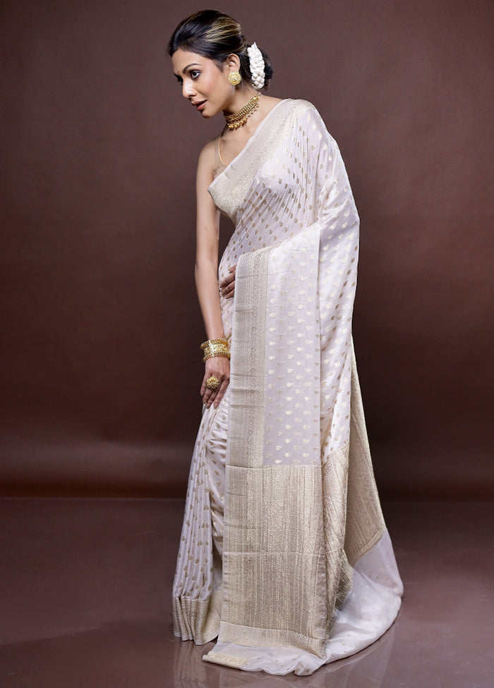 White Georgette Saree Without Blouse Piece - Indian Silk House Agencies