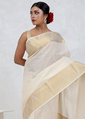 White Dupion Silk Saree Without Blouse Piece - Indian Silk House Agencies