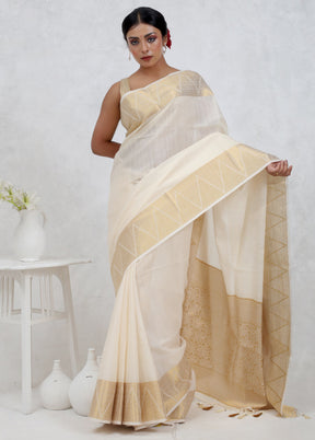 White Dupion Silk Saree Without Blouse Piece - Indian Silk House Agencies